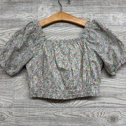 Cropped Smocked Shirt Flowers Puffy Sleeves