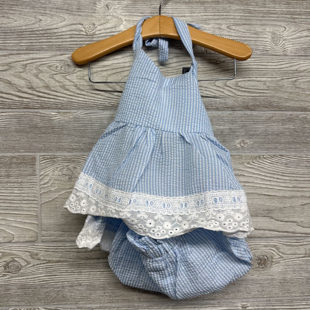 NEW 2 Pc Seersucker Halter Top & Bummies Eyelet 9-12m