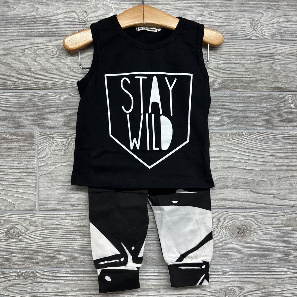 NEW 2 Pc Tank Top & Pants Stay Wild Printed 3-6m