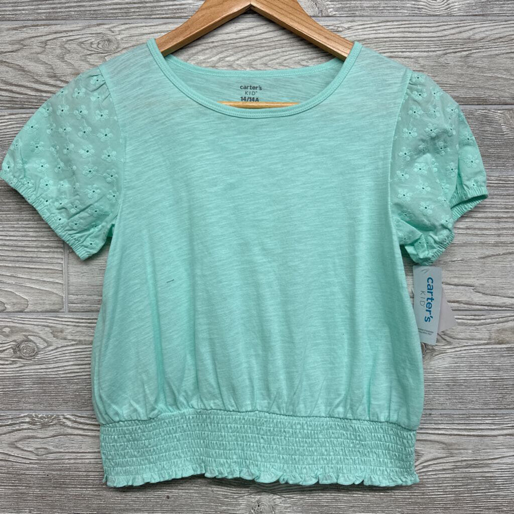 Shirt Eyelet Flower Cap Sleeve Smock