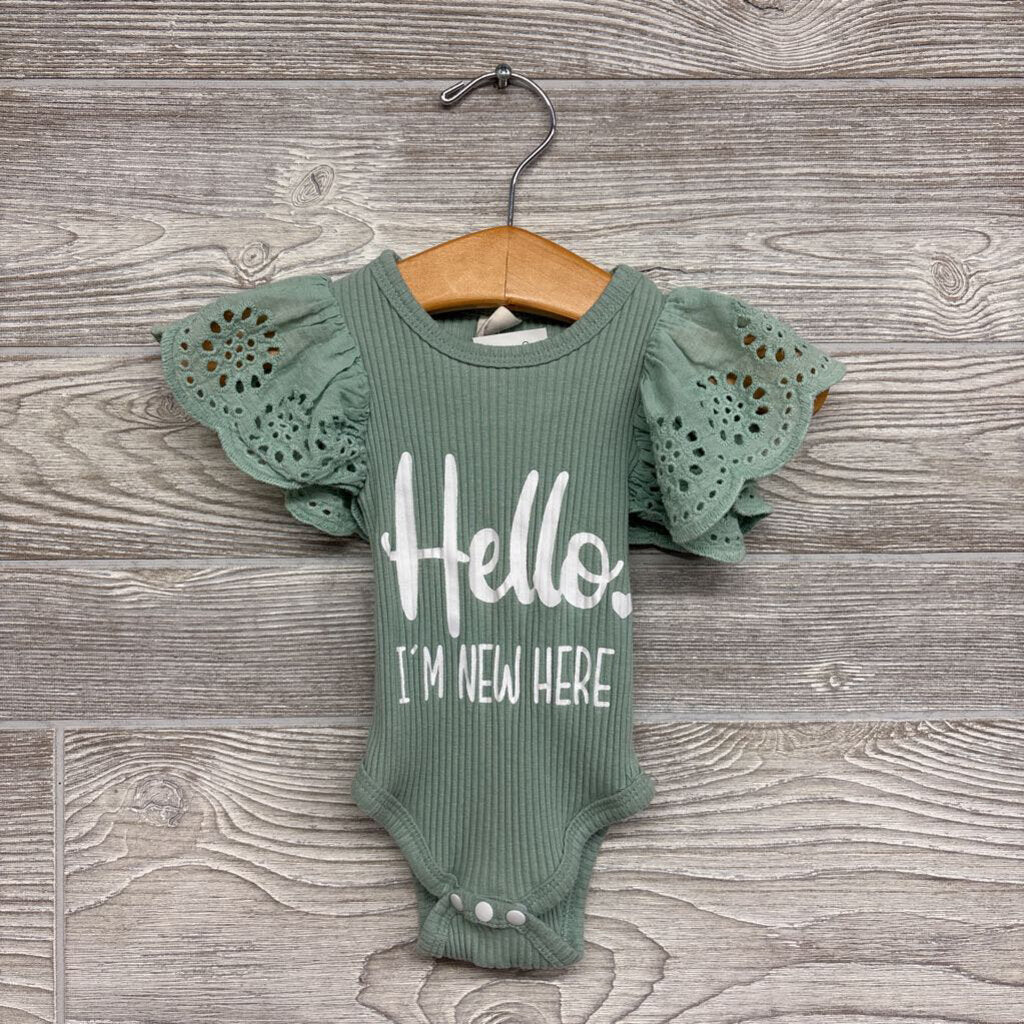 Ribbed Bodysuit Eyelet Flutter Sleeve Hello I'm New Here