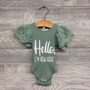 Ribbed Bodysuit Eyelet Flutter Sleeve Hello I'm New Here