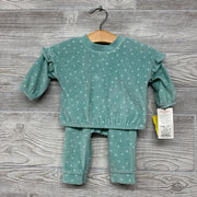 NEW 2 Pc LS Velour Shirt & Pants Dots Ruffle Shoulder