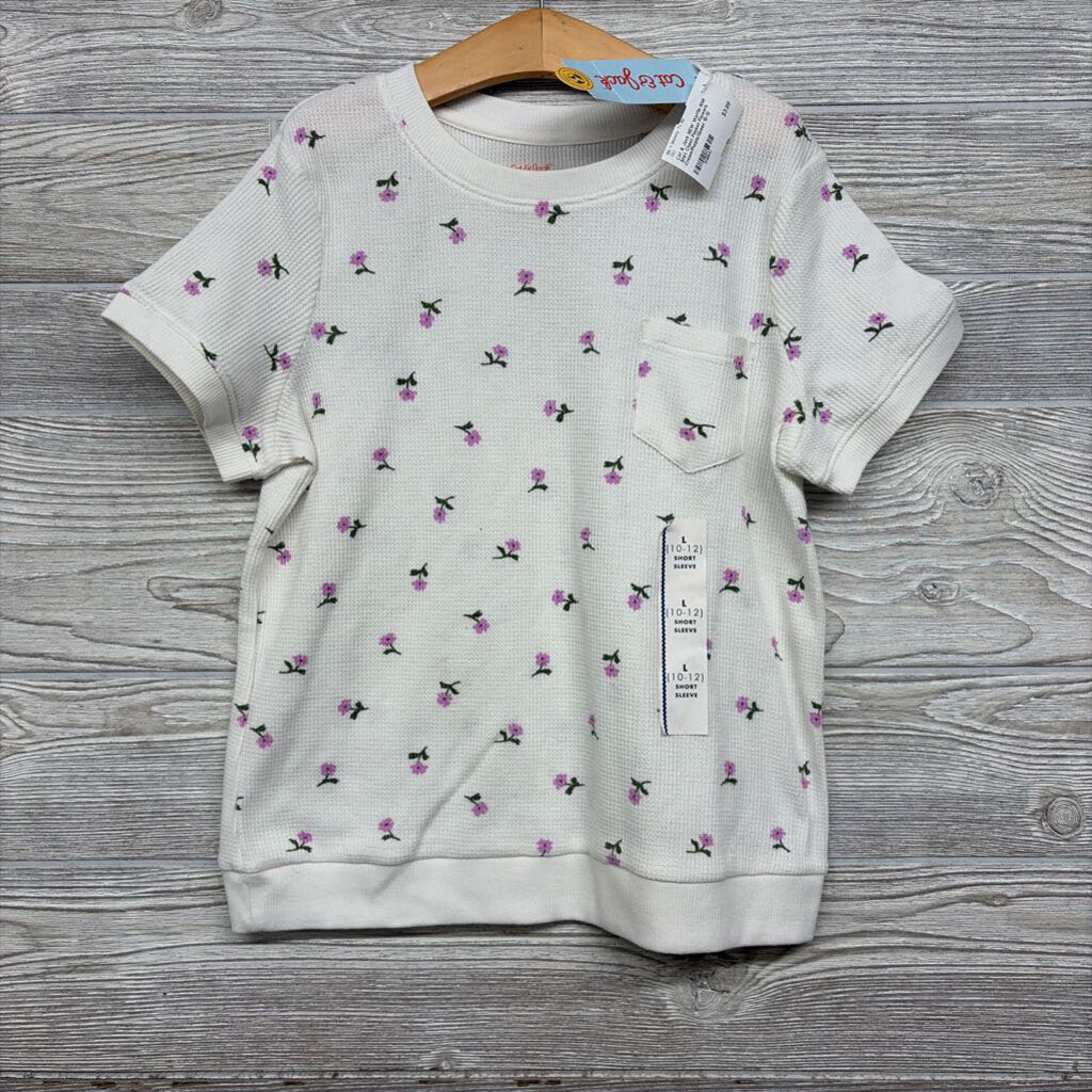 NEW Waffle Knit Shirt Chest Pocket Flowers