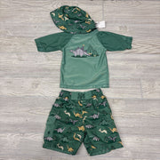 3 Pc Swim Outfit Shirt, Trunks & Hat Dinosaur