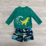 2 Pc LS Swim Shirt & Trunks Dinosaurs Surfing