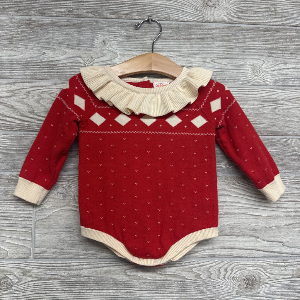 LS Knit Romper Ruffle Collar