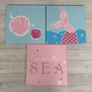 3 Pk Canvas Pictures Shells Mermaid Tail