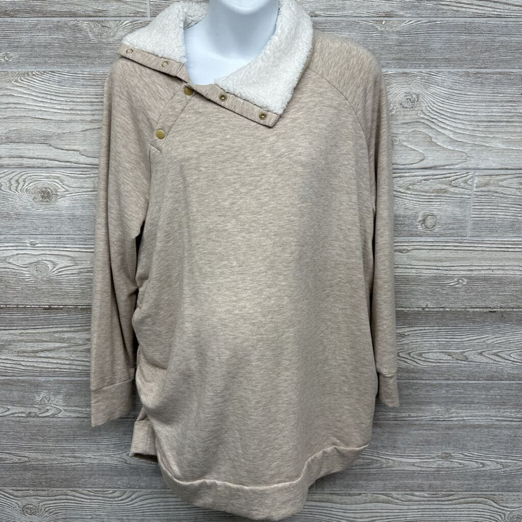 Ruched Shawl Neck Pullover Sherpa