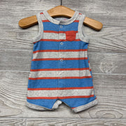 Tank Button Up Shorty Romper Stripes Chest Pocket