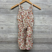 Linen Tank Romper Flowers Drawstring Belt