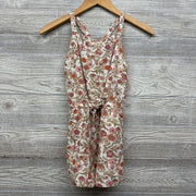 Linen Tank Romper Flowers Drawstring Belt