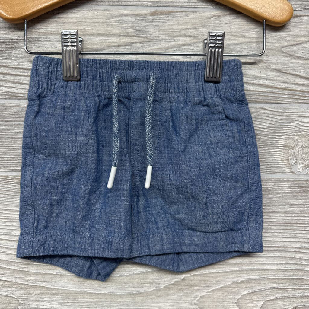 2 Pc Button Up & Pull On Chambray Shorts Plaid