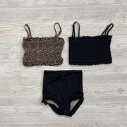3 Pc Swimsuit Animal Print Top, Solid Top, High Waisted Ribbed Bottoms*