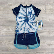 NEW 2 Pc Rash Guard & Swim Trunks Stripes Tie Dye