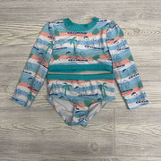 2 Pc LS Swimsuit Stripes Leaves