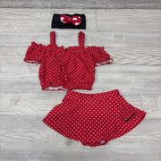 4 Pc Swimsuit Top, Bottoms, Skirt & Headwrap Minnie Mouse Dots