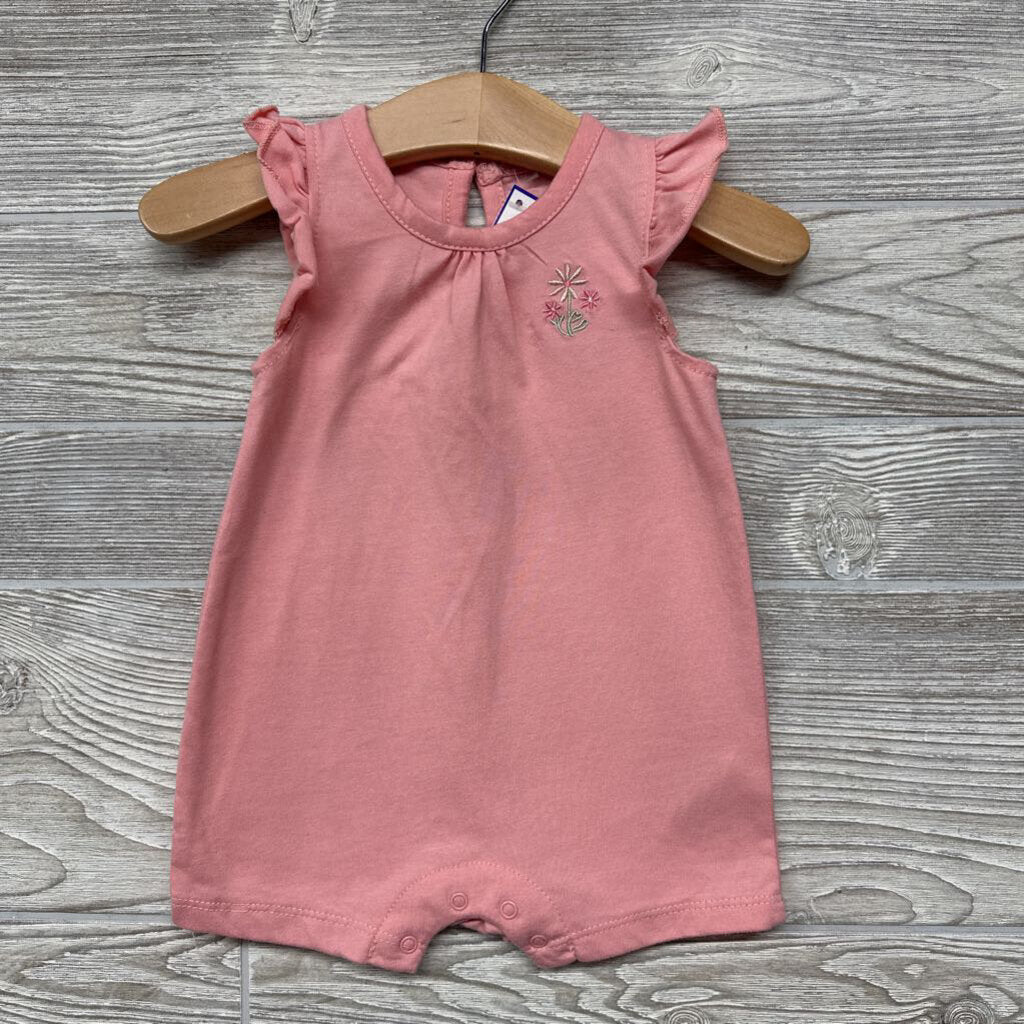 Romper Embroidered Flowers Flutter Sleeves