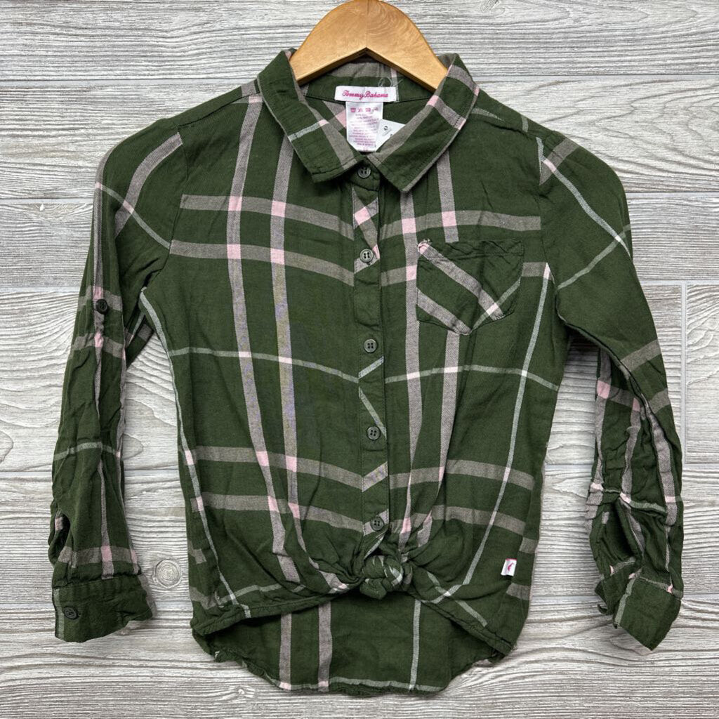 Button Up Plaid Shirt Front Tie