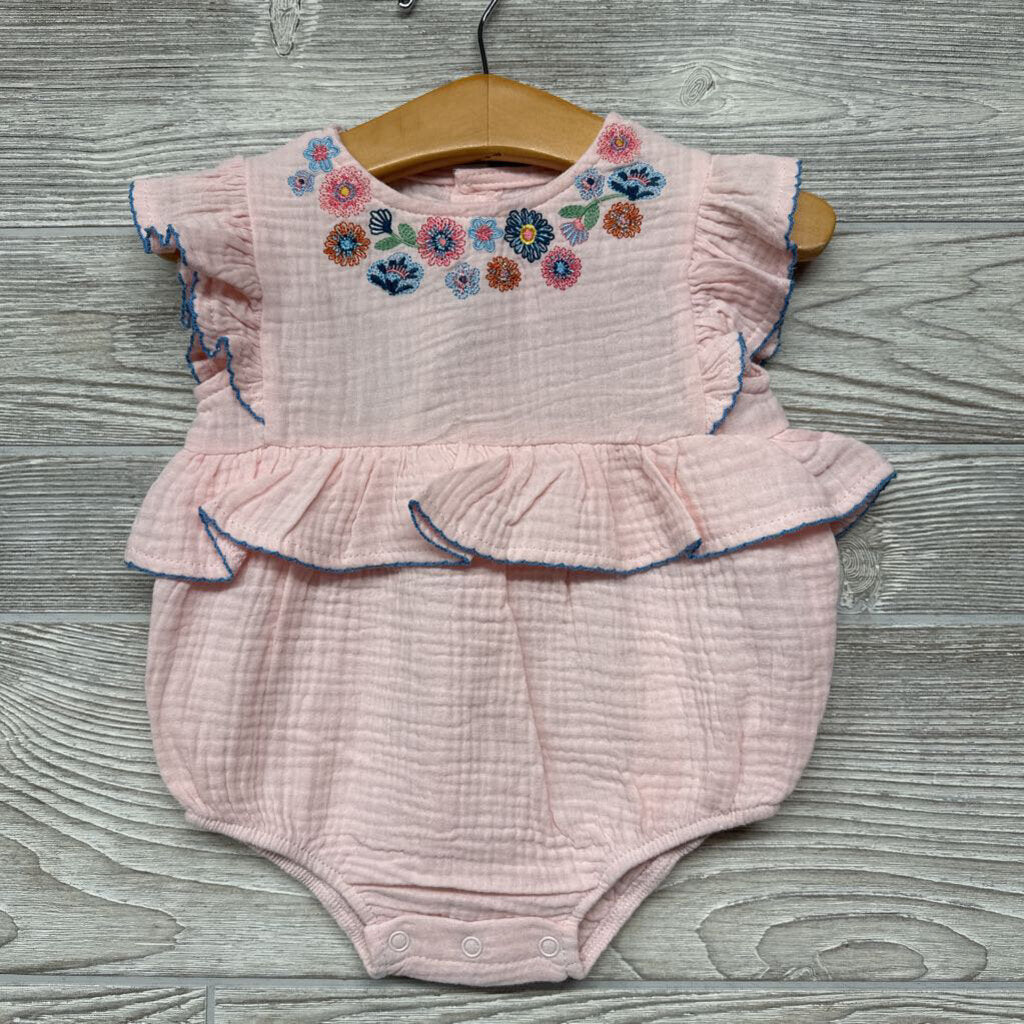 NEW Gauze Bubble Romper Embroidered Flowers