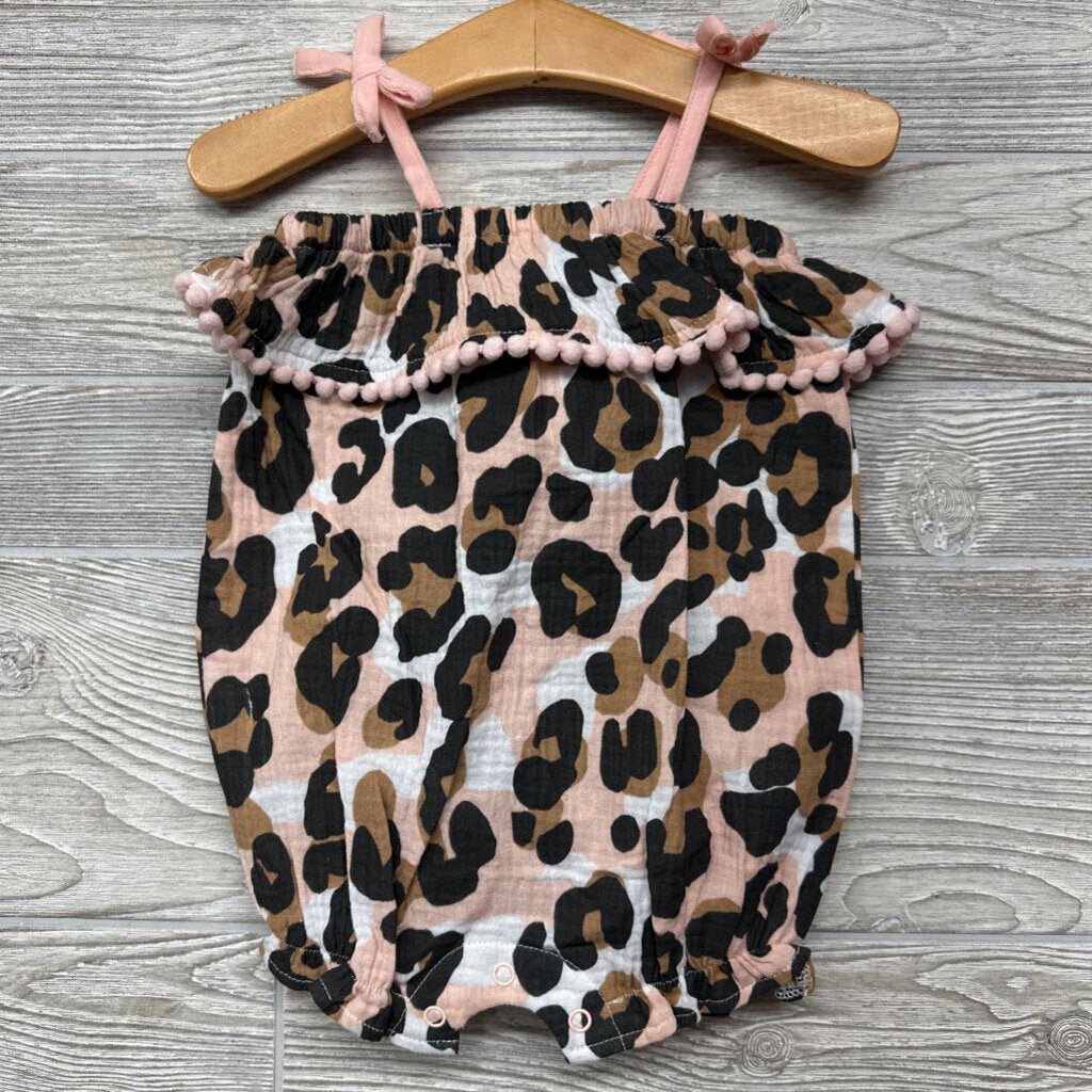NEW Tank Bubble Romper & Headwrap Animal Print Pom Trim