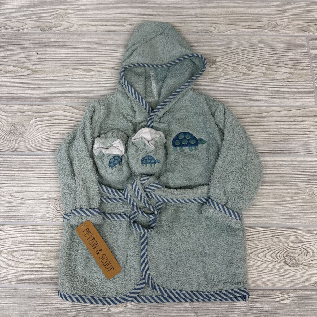 NEW Bath Robe & Booties Embroidered Turtles