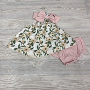 NEW 2 Pc Tank Dress & Bloomers Flowers Stripes W/Headband