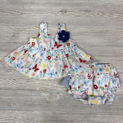 NEW 2 Pc Tank Dress & Bloomers Flowers Butterflies