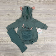 NEW 2 Pc LS Bodysuit W/ Hood & Ribbed Pants Stitch