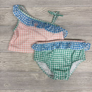 2 Pc Swimsuit Gingham Ruffle Tie Strap