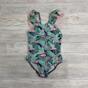 1 Pc Swimsuit Ruffle Straps Flamingos, Leaves