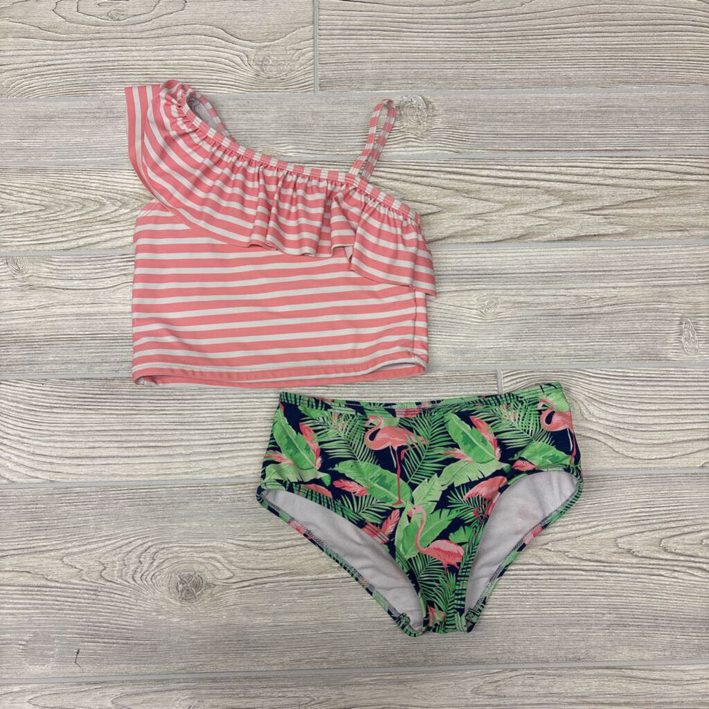 2 Pc Swimsuit Stripes Leaves