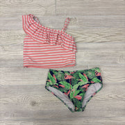 2 Pc Swimsuit Stripes Leaves