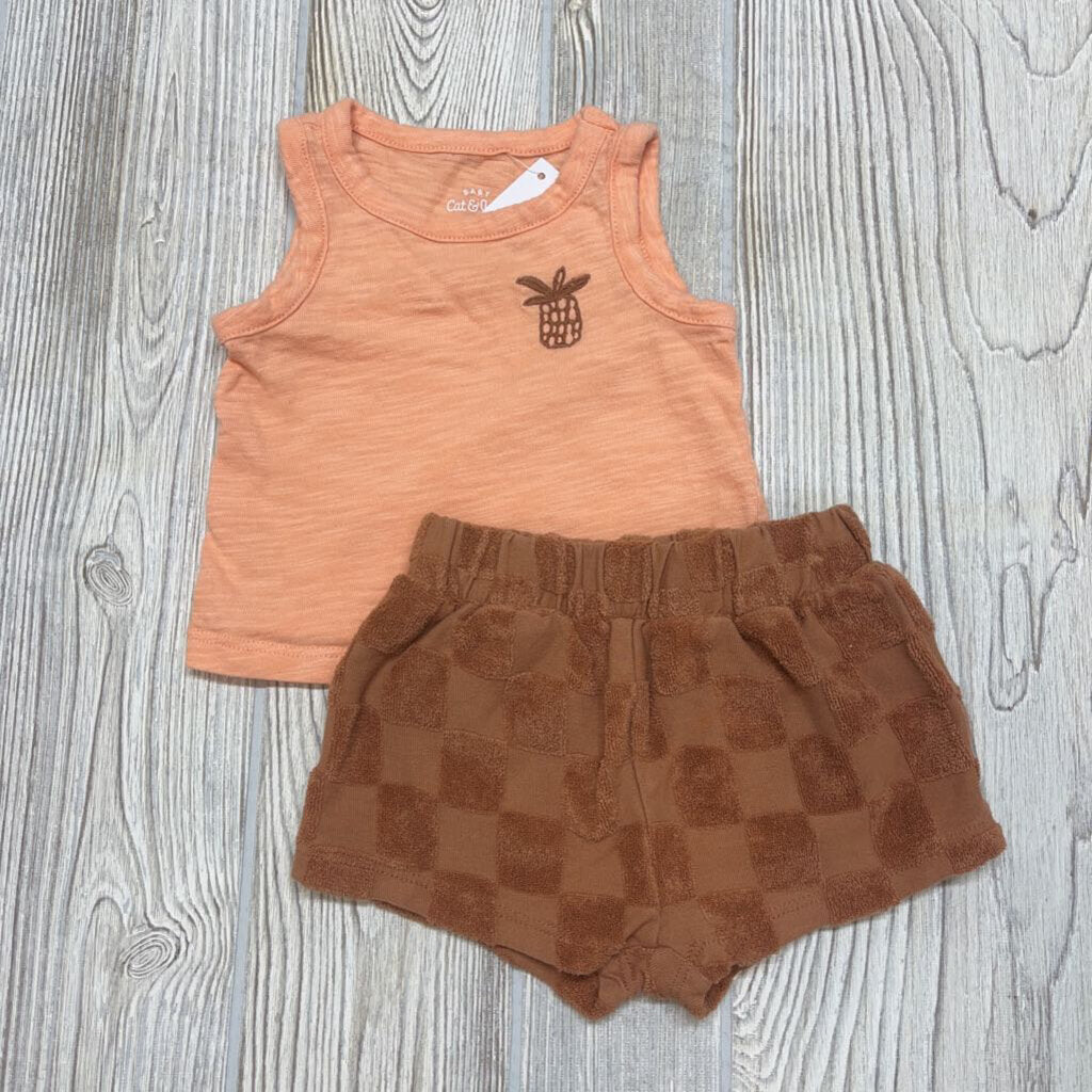 2 Pc Tank Top Pineapple & Terry Checkerd Shorts