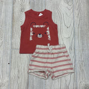 2 Pc Tank Top & French Terry Shorts Stripes Tiger
