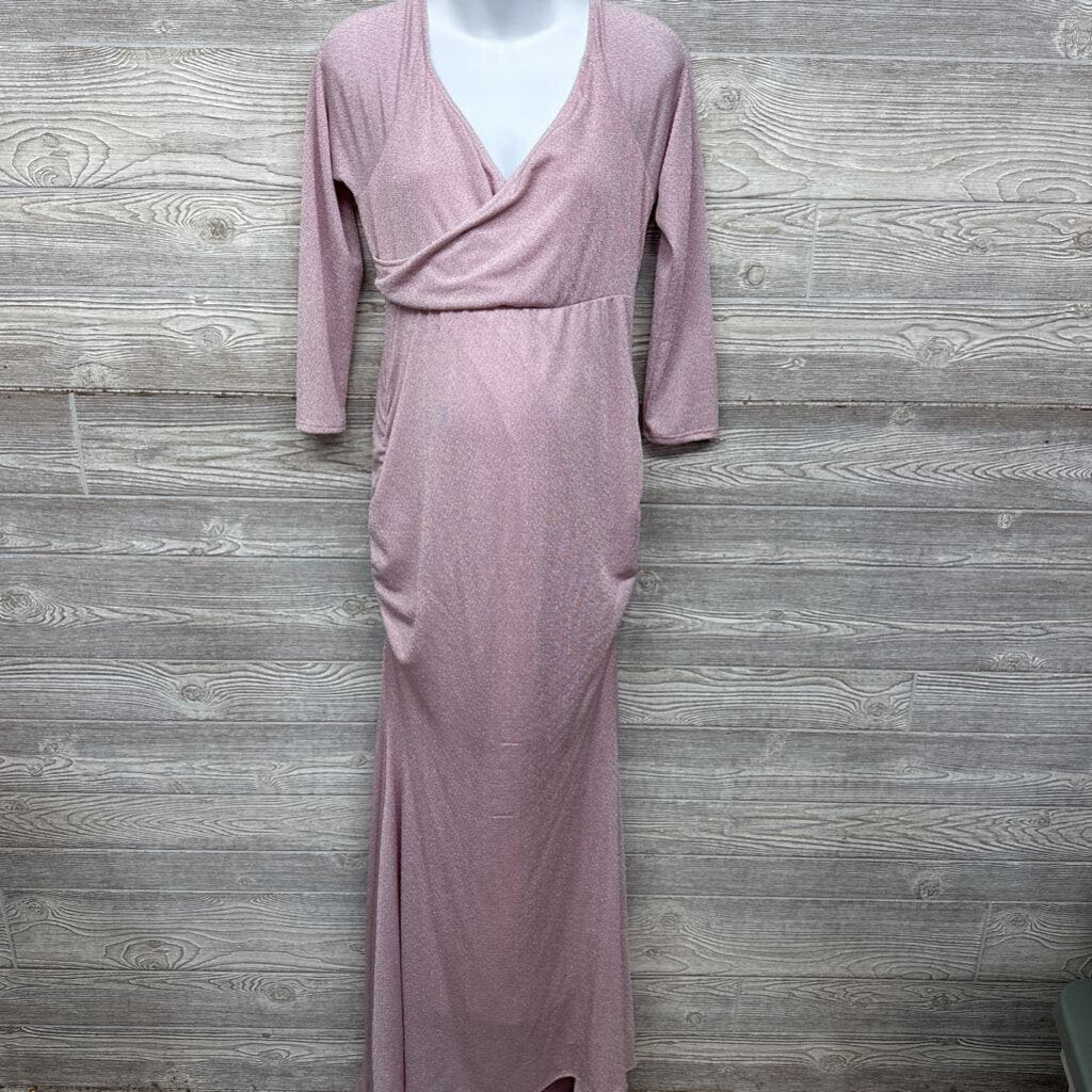 Metallic Off Shoulder Long Sleeve Wrap Maternity Photoshoot Gown *
