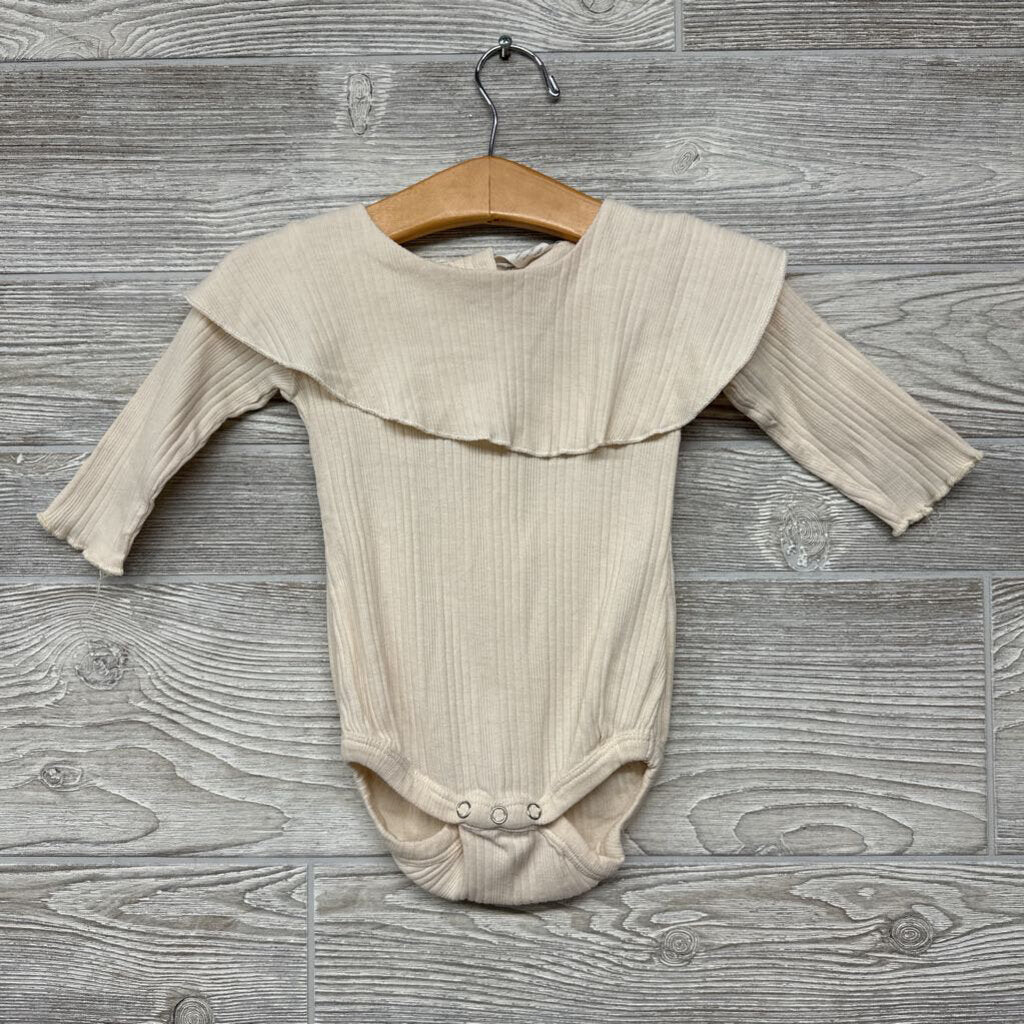 Organic Ribbed LS Bodysuit Collar Ruffle