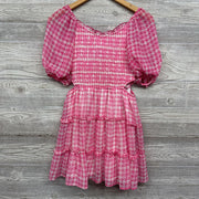 Smocked Tiered Side Cut Out Pixel Houndstooth Dress