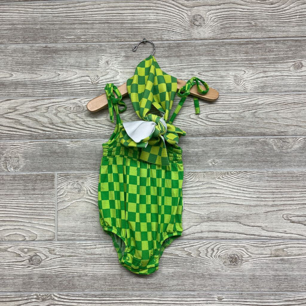 Bamboo Romper Checkered & Headwrap