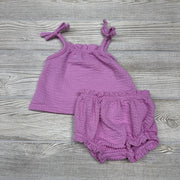 Textured Tank Top & Bubble Shorts Bow Straps