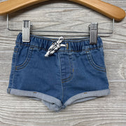 Drawstring Knit Denim Shorts Cuffed