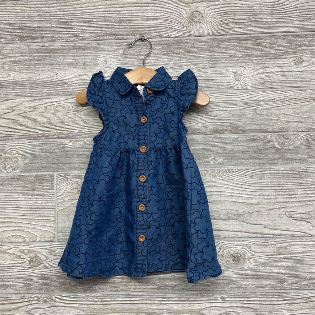 Chambray Dress Flowers Buttons