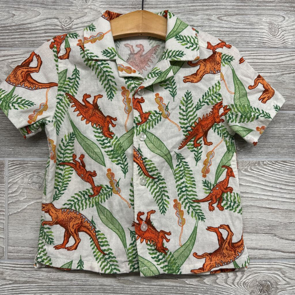 Button Up Shirt Dinosaurs Leaves