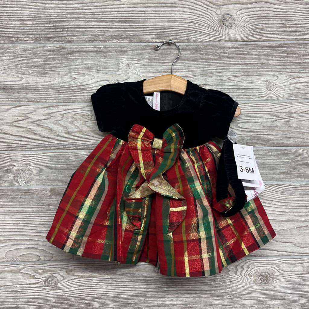 NEW Dress Velvet Tulle Plaid W/ Bloomers & Headband