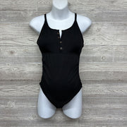 Ruched Ribbed 1/4 Button Swimsuit