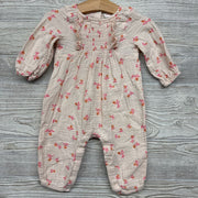 LS Smocked Outfit Flowers Ruffles 6M