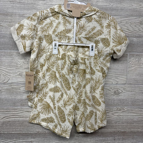 NEW Button Up Shirt & Shorts W/ Bucket Hat Leaves