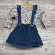 2 Pc Ls Bodysuit Denim Jumper Flowers