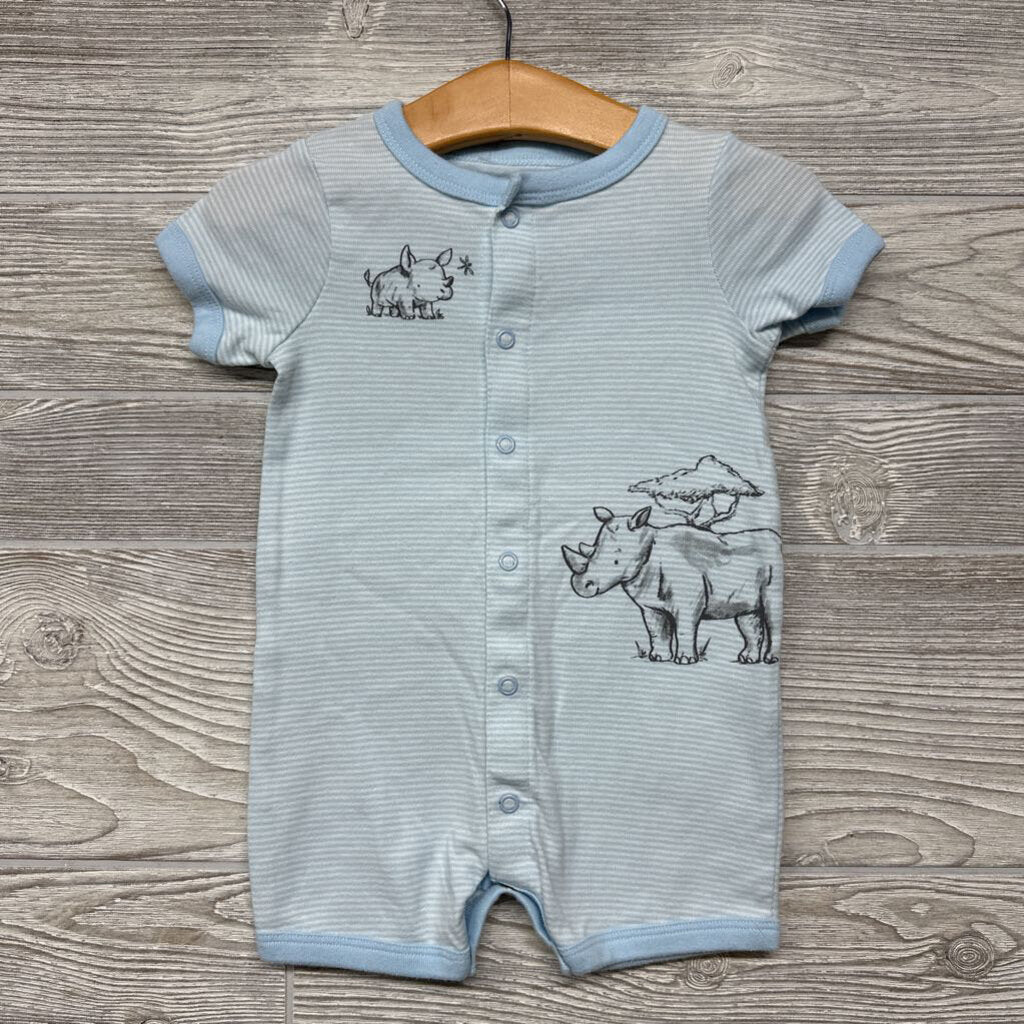 Button Up Shorty Romper Stripes Rhinos