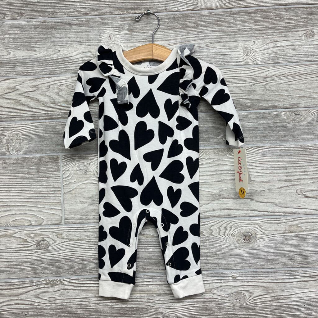 NEW LS Romper Hearts Ruffle Shoulder